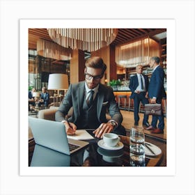 Businessman Working In A Coffee Shop Art Print