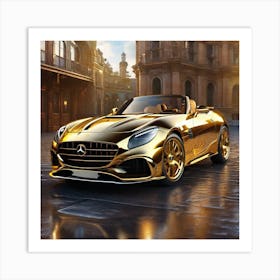 Gold Mercedes Sls Art Print