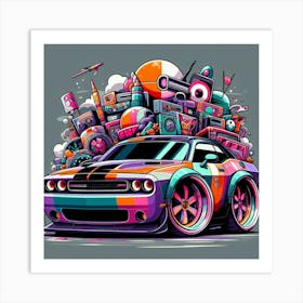 Dodge Challenger Vehicle Colorful Comic Graffiti Style Art Print