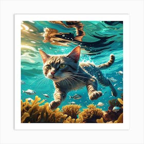 Swimming Cat Underwater Poster