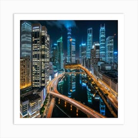 Shanghai Skyline At Night 5 Art Print