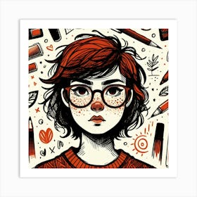 Girl With Glasses Art Print