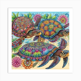 Turtles, Mandala Art 1 Art Print