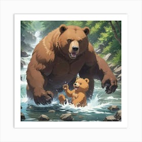 Papa Teaches Baby Boy Bear Art Print