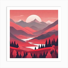 Misty mountains background in red tone 70 Art Print