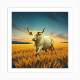 Cow In A Wheat Field 1 Art Print