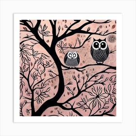 Adorable Owls In Tree Art Print