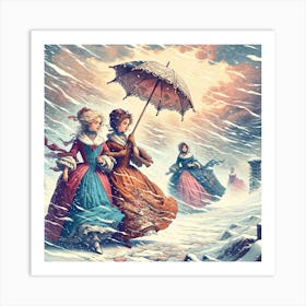 Victorian Ladies In The Snow Art Print Art Print