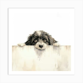 Little Dog Peeking Over The Wall 2 Art Print