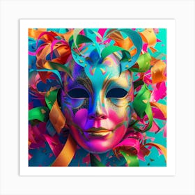 Carnival Mask With Colorful Ribbons Art Print