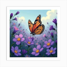 Butterfly In A Field Of Violets 1 Art Print