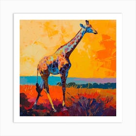 Warm Tones Of Giraffe Walking Through The Grass 2 Art Print