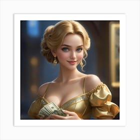 Beautiful Woman Holding Money 14 Art Print