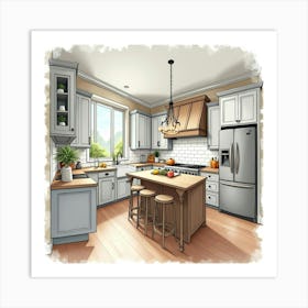 Artistic Watercolor Kitchen, Modern Yet Traditional Appeal 1 Art Print