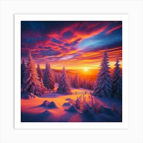 Sunset In The Snow Art Print