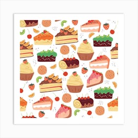 Seamless Pattern Hand Drawing Cartoon Dessert And Cake Art Print