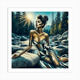 Woman Sitting On Rocks 1 Art Print