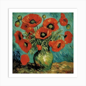 red Poppies In A Vase. Canvas Print Art Print