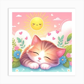 Cute Kitten Sleeping In The Sun Art Print