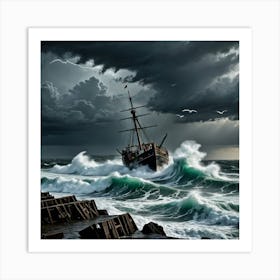 Giant Waves, Soaring Gulls Art Print