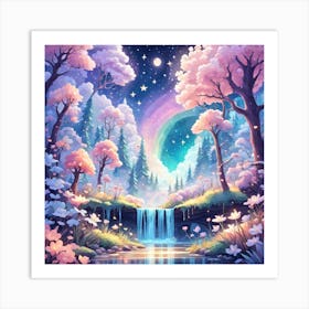 A Fantasy Forest With Twinkling Stars In Pastel Tone Square Composition 76 Art Print