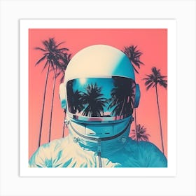 Risograph Style Surreal Astronaut, Palm Tree Print 2 Art Print