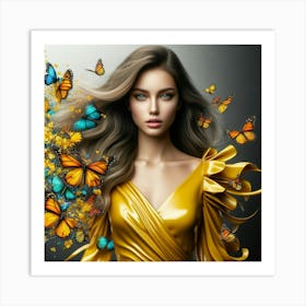 Beautiful Woman With Butterflies 1 Art Print