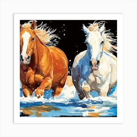 Horses In The Water Art Print