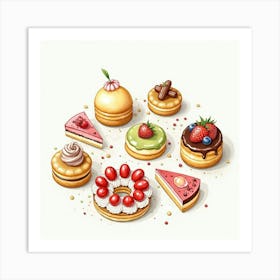 Watercolor Of A French Patisserie With An Array Of Colorful And Delicate Pastries 1 Art Print