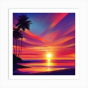 Sunset With Palm Trees 3 Art Print