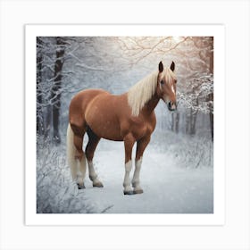 Horse In Winter Forest Art Print