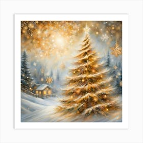 Christmas Tree In The Snow Art Print