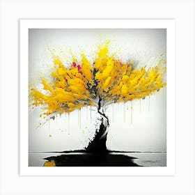 Vintage Grey And Yellow Tree Abstract Art Print