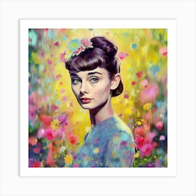 Portrait Of Audrey Hepburn - Monet Style1 Art Print