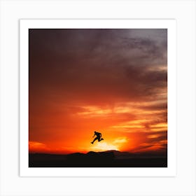 Silhouette Of A Skateboarder At Sunset Art Print