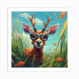 Deer In Glasses 2 Art Print