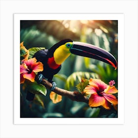 Toucan amongst the Jungle Hibiscus Art Print