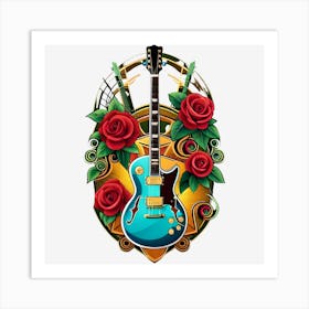 Guitar And Roses Art Print