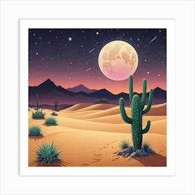 Desert Landscape With Moon Art Print (2) Art Print