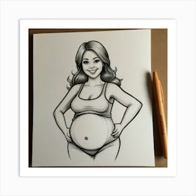 Pregnant Woman Drawing Art Print