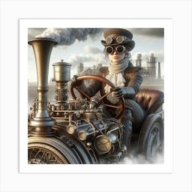 Steampunk Woman Driving Steam Engine Art Print