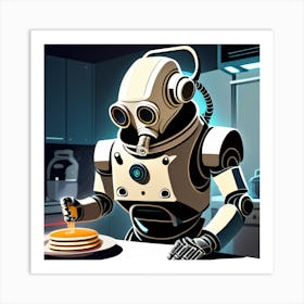 Robot Eating Pancakes Art Print