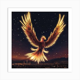 Phoenix.Flying lights in a dark night sky with the appearance of the phoenix Art Print