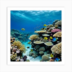 A Serene Underwater Scene With Colorful Coral Reefs And Exotic Fish 001 Art Print