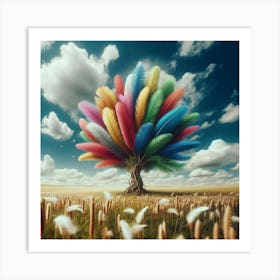 Colorful Tree With Feathers Art Print