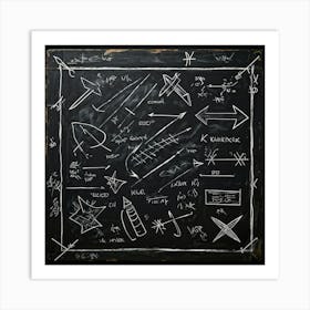 Black Chalk On A School Blackboard Capturing A Dynamic Blend Of Abstract Shapes And Realistic Objec (3) Art Print