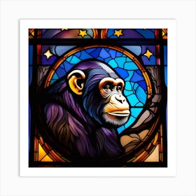 Monkey, chimpanzee, stained glass, rainbow colors 1 Art Print