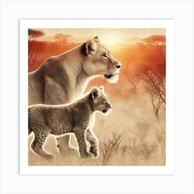 Lion And Cub 1 Art Print