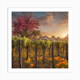 Pumpkins In The Vineyard Art Print