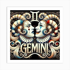 Zodiac Sign Gemini, Air Element, Theatre Masks, Drama And Comedy, Twins Art Print